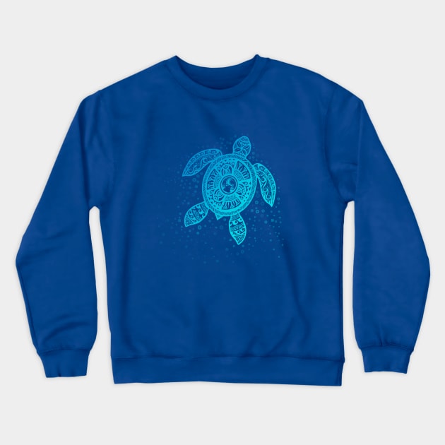 Boho Tiki Teal Sea Turtle with Bubbles Crewneck Sweatshirt by Jitterfly